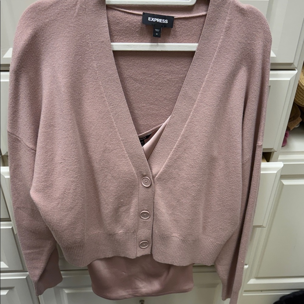 Express Women's Dusty Rose V-Neck Button Cardigan